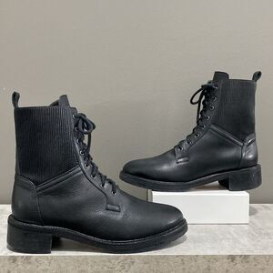 Napoleoni Black Italian Leather Lace Up Moto Boots Made in Italy Size 41 US10